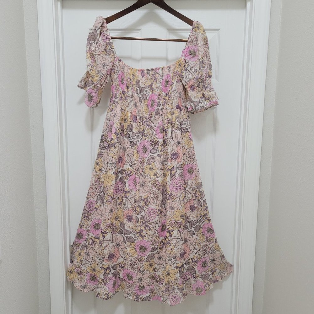 Olivaceous Pink and Yellow Floral Midi Dress